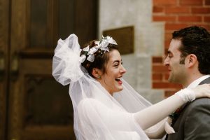 first look with vintage veil